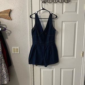 Deep V denim romper size large